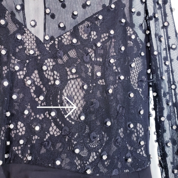 $1,190 NWT BADGLEY MISCHKA Women Black Maxi Long Dress 0 XS Sparkle Ruched Sheer - Picture 8 of 12